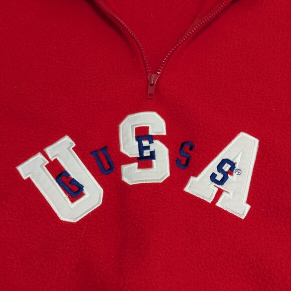 Vintage Guess USA Red Fleece Sweatshirt Quarter Zip - Size M - Picture 4 of 12